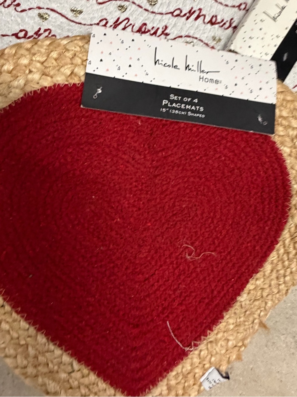 Nicole Miller Red Heart Jute-Trim Placemats - Set of 4